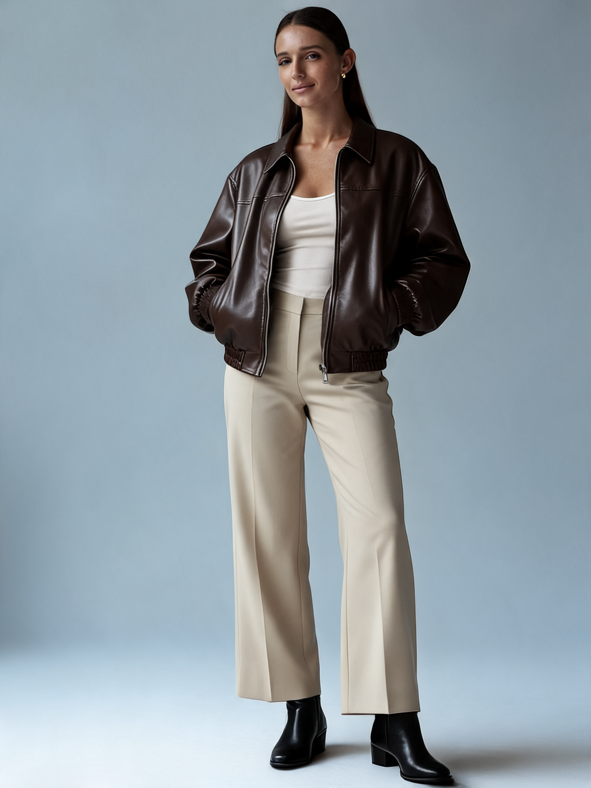 Chaqueta bómber cuero marrón ENOIR