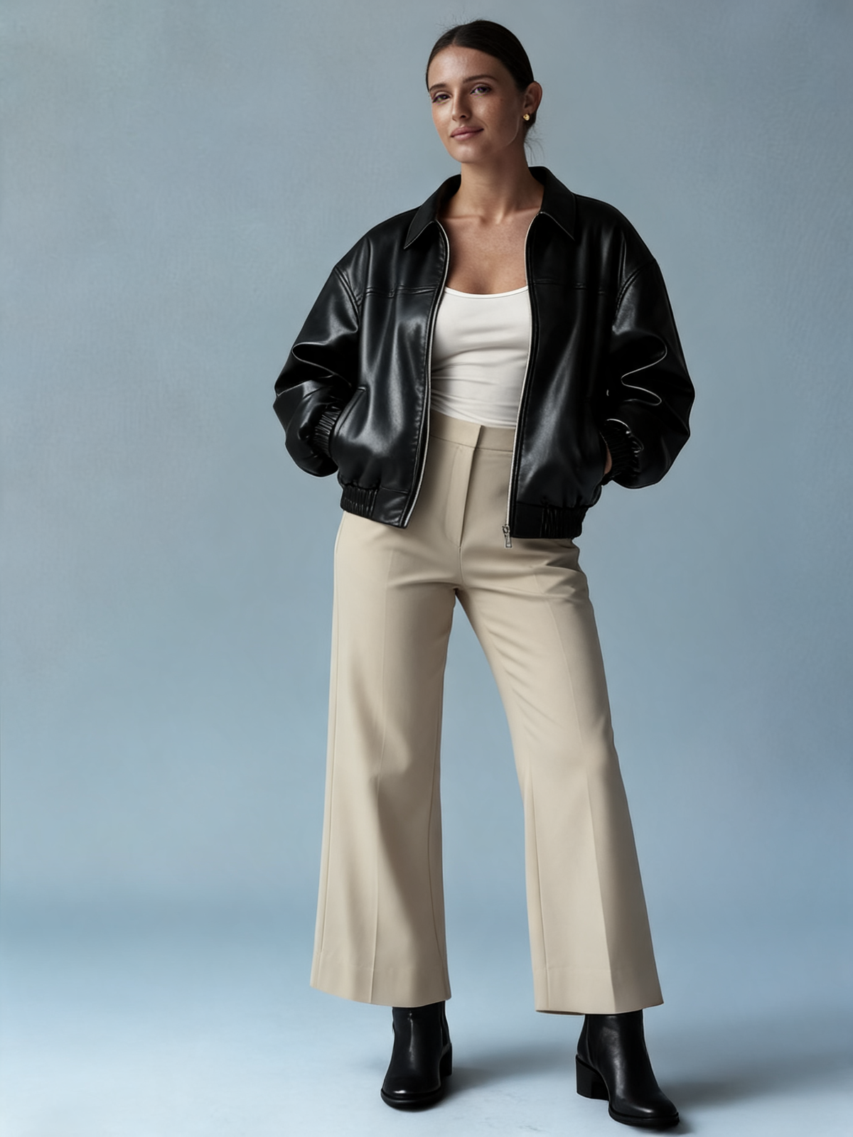 Chaqueta bómber cuero negra ENOIR