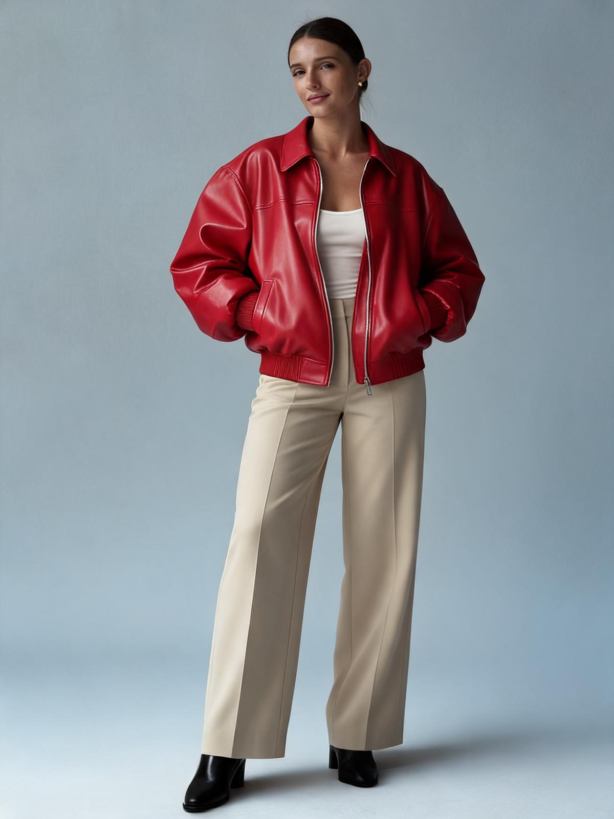 Chaqueta bómber cuero roja ENOIR