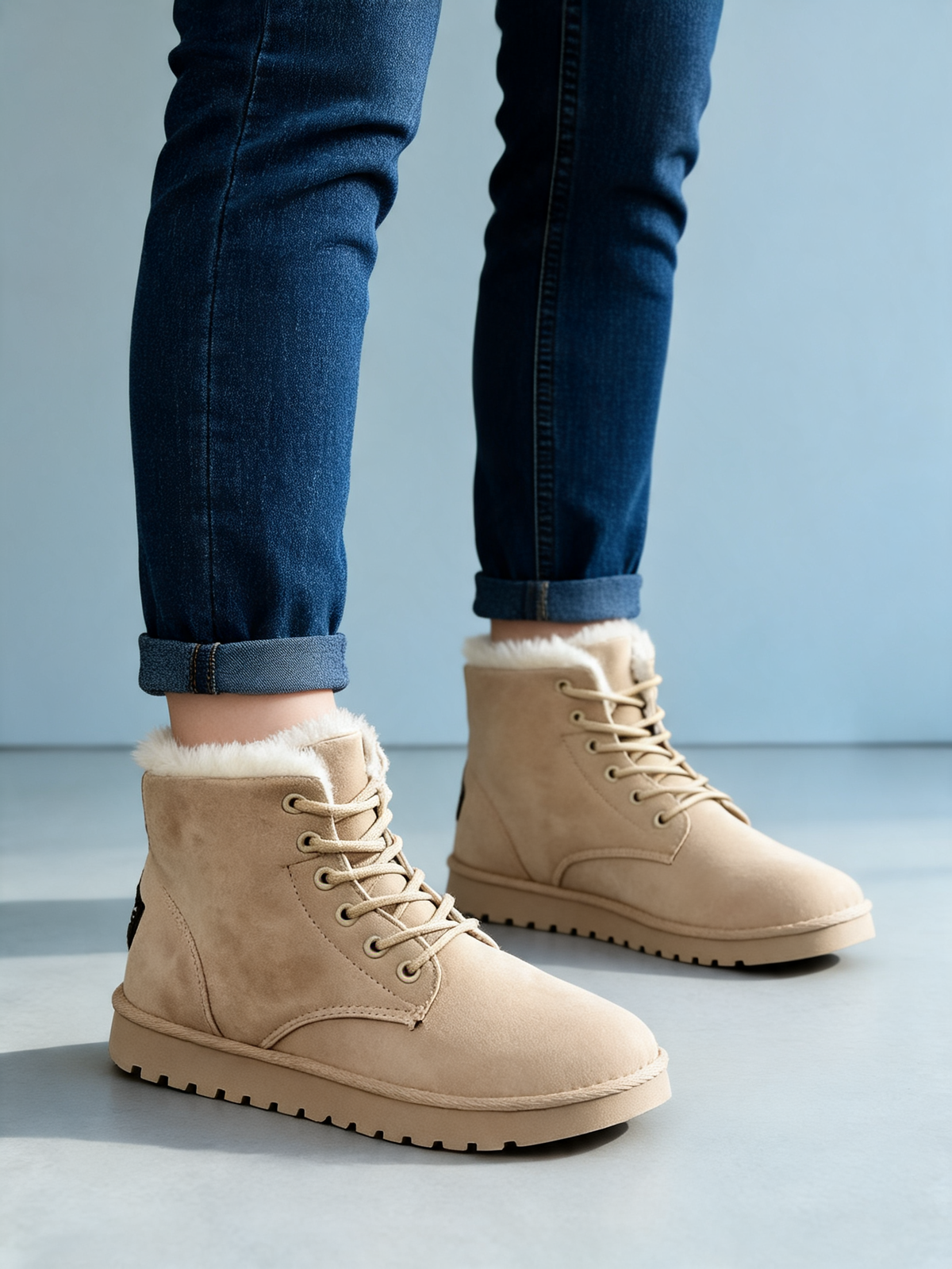 Botas con borrego beige detalle